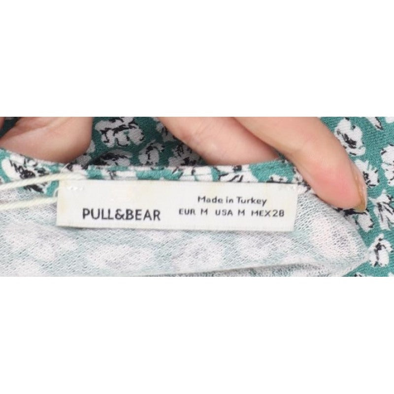 Pull&Bear Women Green Floral Wrap Dress Size M Short Sleeve