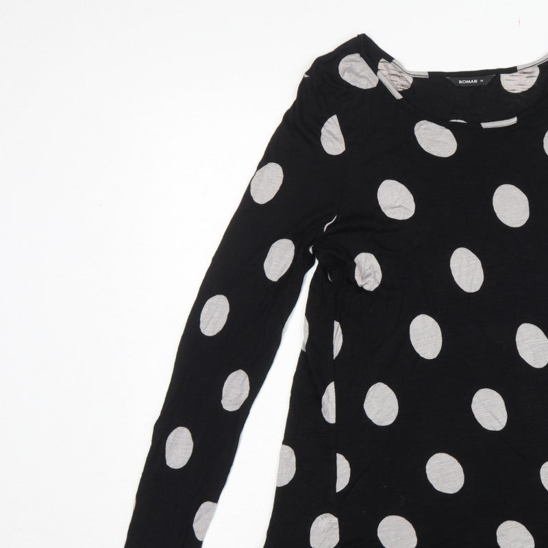 Roman Women Black Grey Polka Dot Tunic Blouse Size 14 Long Sleeve
