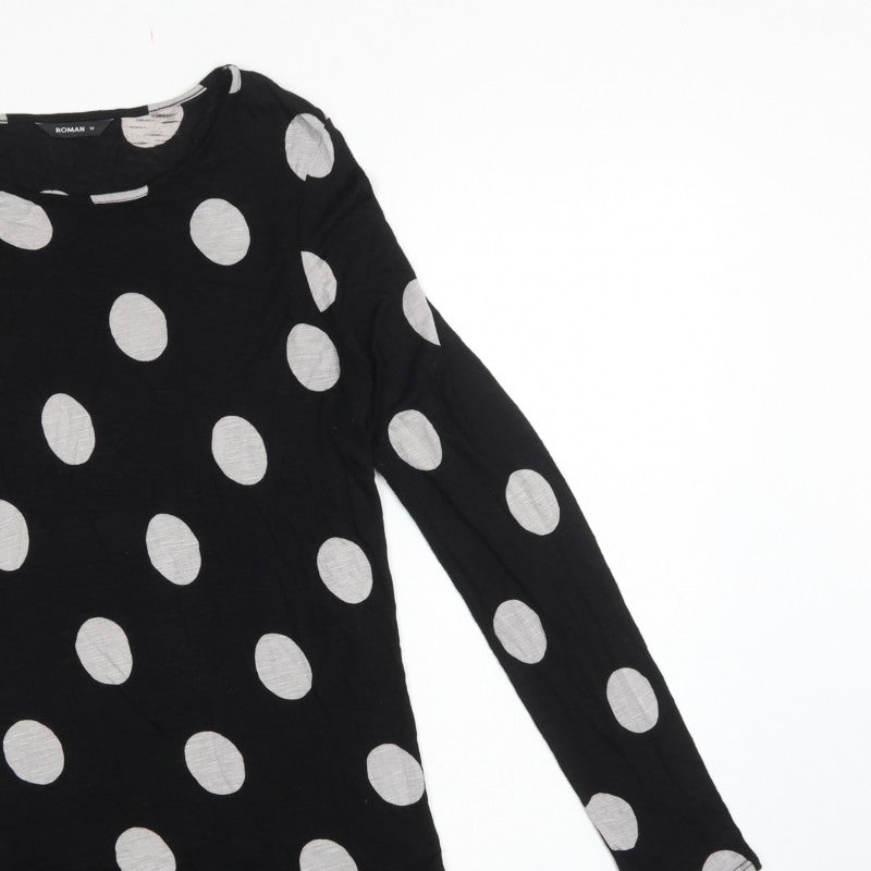 Roman Women Black Grey Polka Dot Tunic Blouse Size 14 Long Sleeve