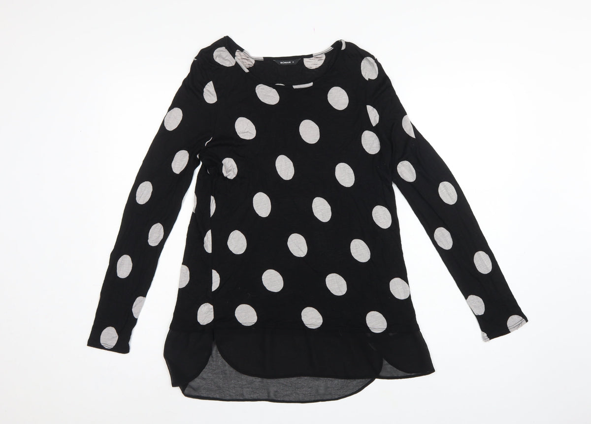 Roman Women Black Grey Polka Dot Tunic Blouse Size 14 Long Sleeve