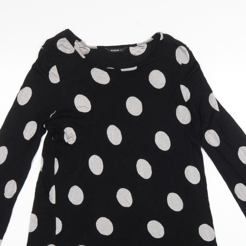 Roman Women Black Grey Polka Dot Tunic Blouse Size 14 Long Sleeve