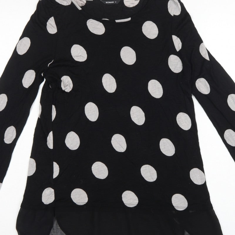 Roman Women Black Grey Polka Dot Tunic Blouse Size 14 Long Sleeve