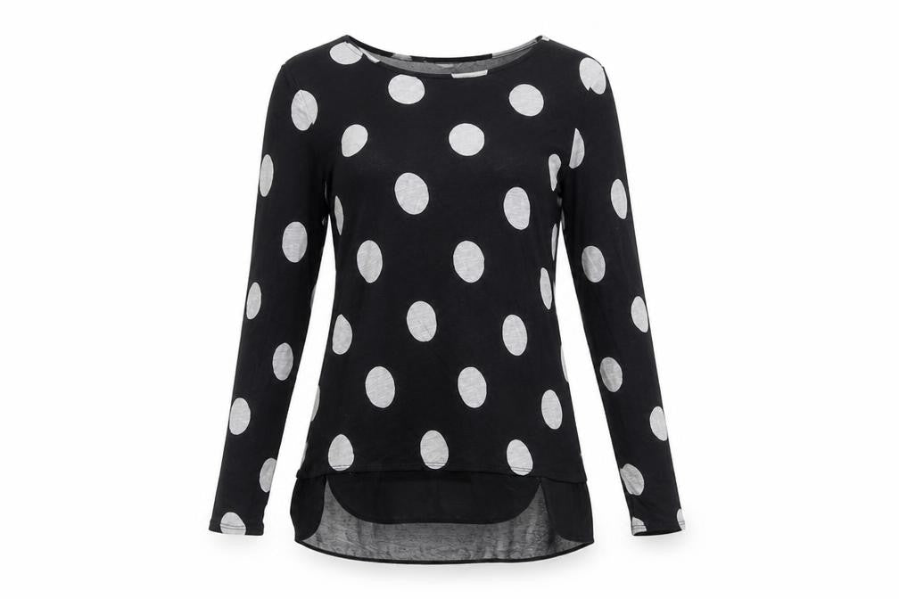 Roman Women Black Grey Polka Dot Tunic Blouse Size 14 Long Sleeve