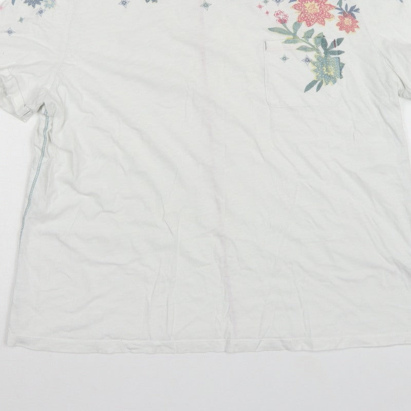 White Stuff Women White Floral Pocket Basic T-Shirt UK 16 Short Sleeve