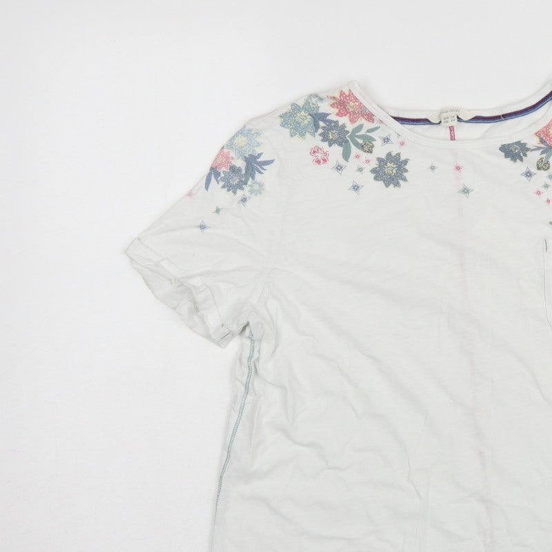 White Stuff Women White Floral Pocket Basic T-Shirt UK 16 Short Sleeve