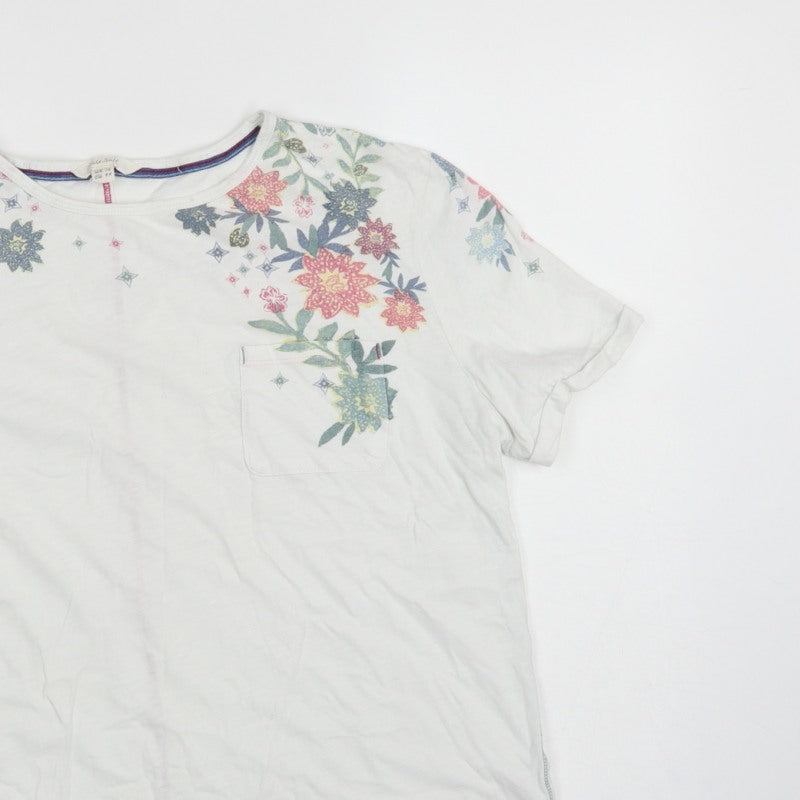 White Stuff Women White Floral Pocket Basic T-Shirt UK 16 Short Sleeve