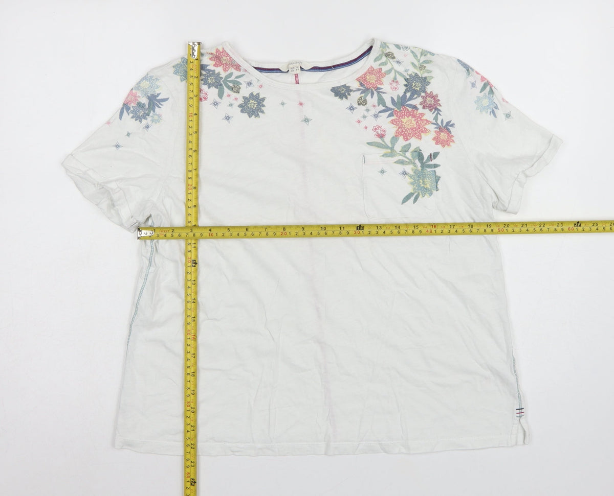 White Stuff Women White Floral Pocket Basic T-Shirt UK 16 Short Sleeve