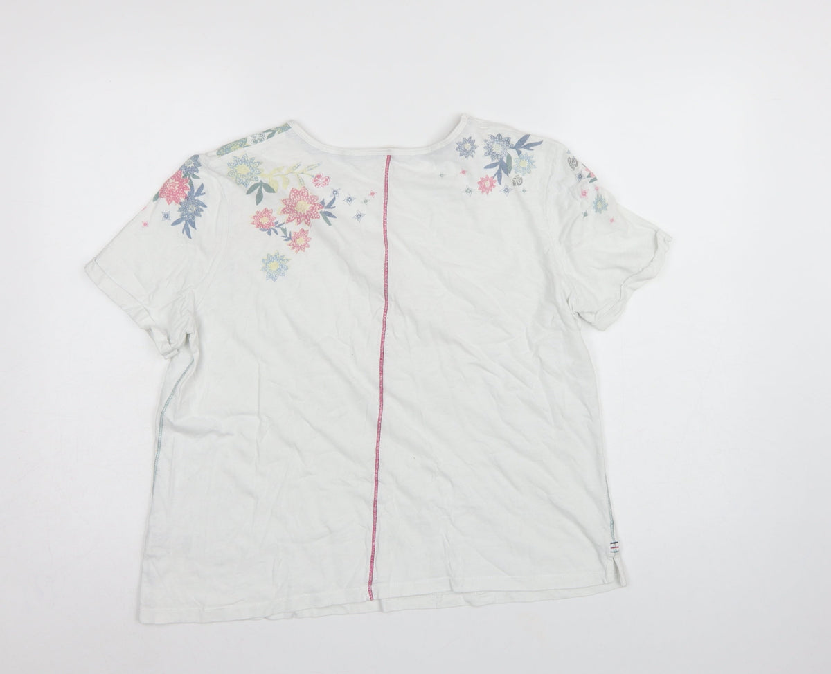 White Stuff Women White Floral Pocket Basic T-Shirt UK 16 Short Sleeve