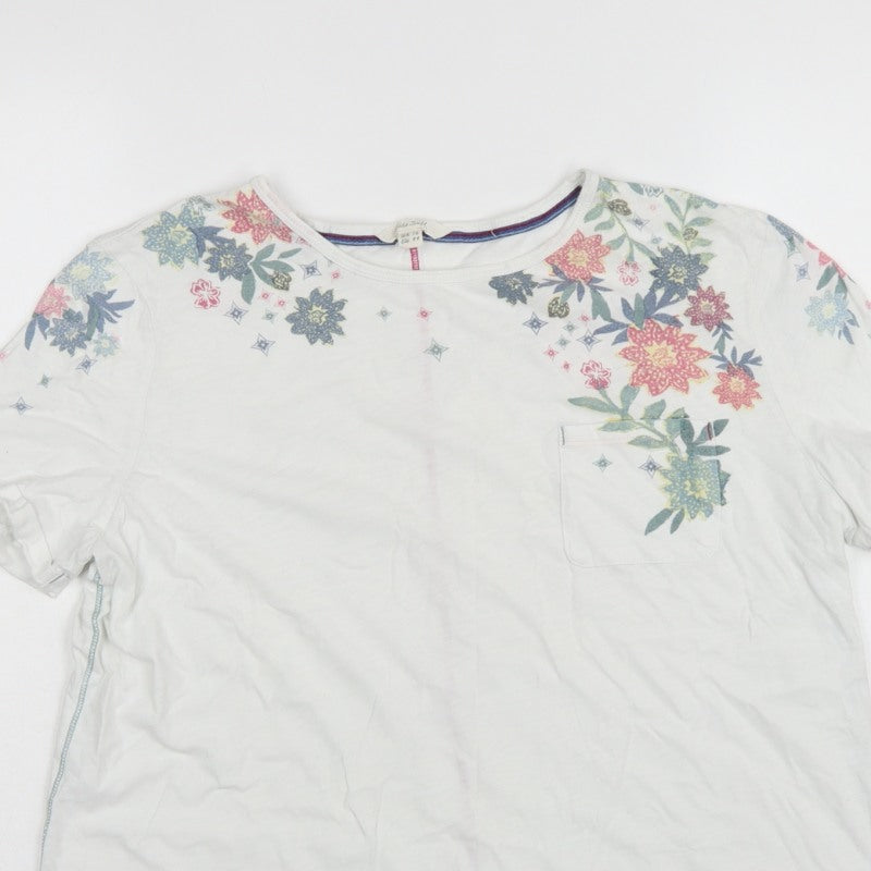 White Stuff Women White Floral Pocket Basic T-Shirt UK 16 Short Sleeve