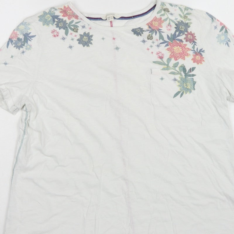 White Stuff Women White Floral Pocket Basic T-Shirt UK 16 Short Sleeve