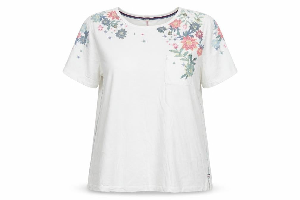 White Stuff Women White Floral Pocket Basic T-Shirt UK 16 Short Sleeve