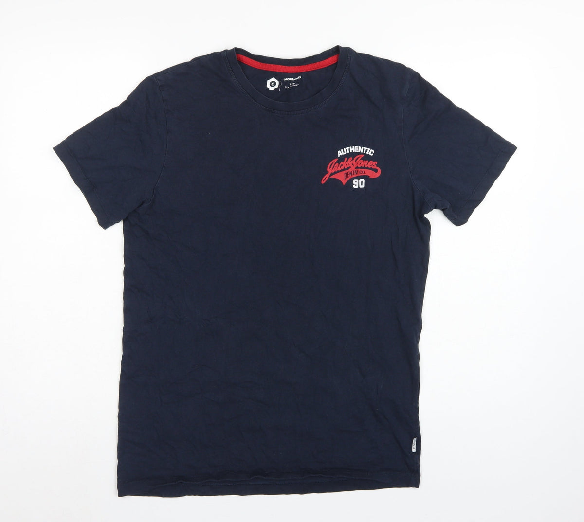 Jack & Jones Mens Blue M Crew Neck Logo Graphic Cotton T-Shirt