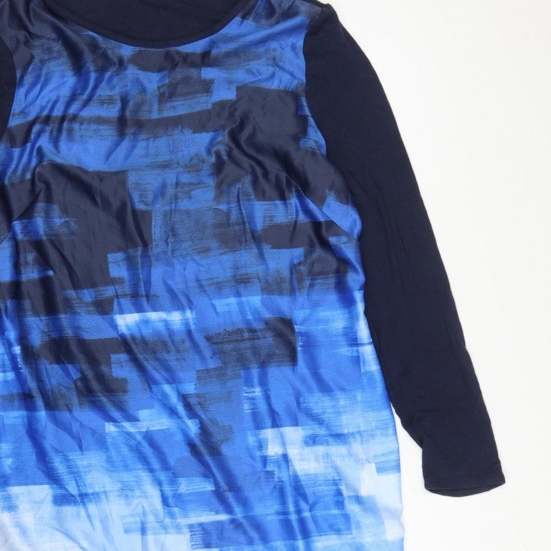 Phase Eight Women Blue Geometric Shift Dress Size 18 Long Sleeve