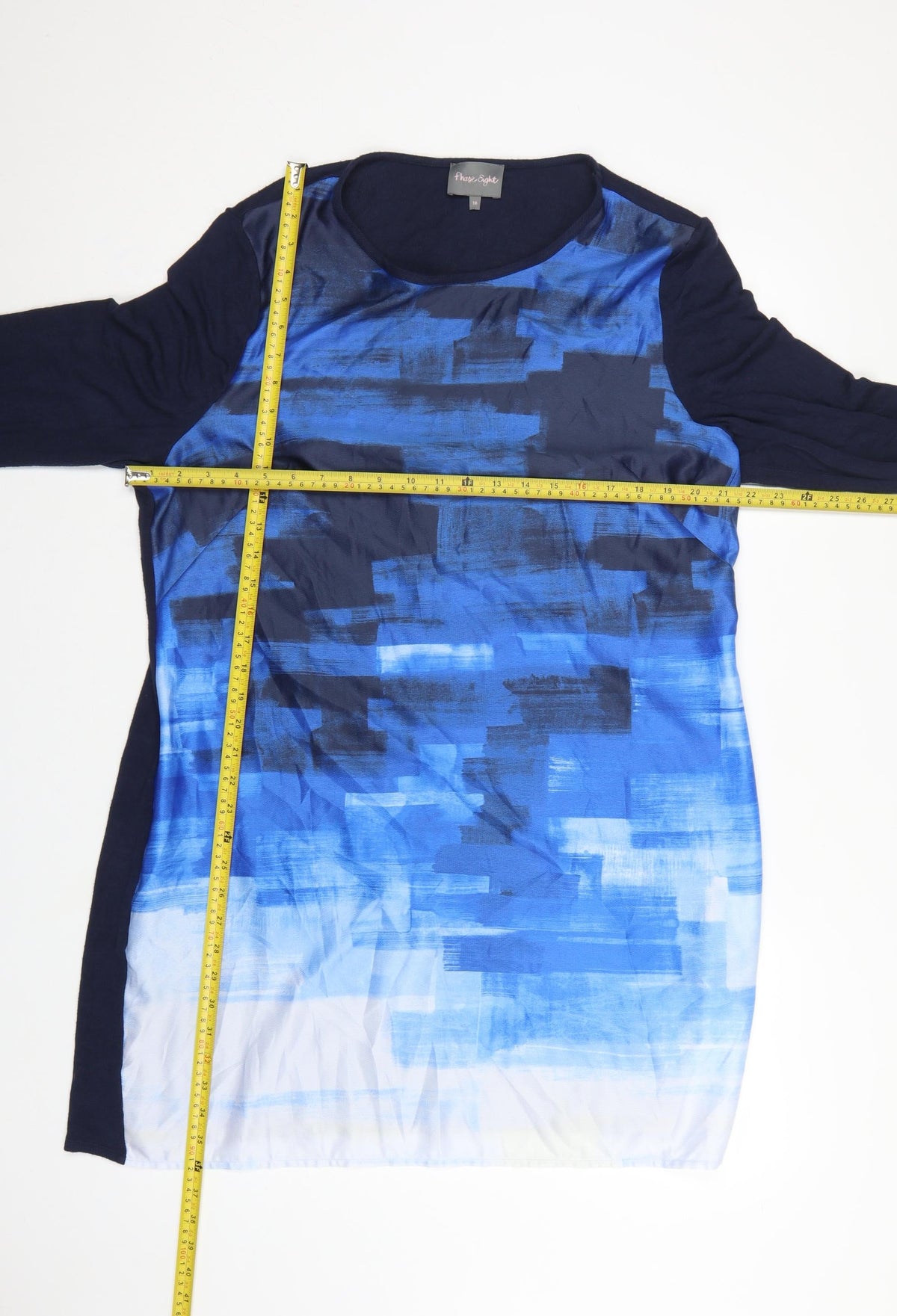 Phase Eight Women Blue Geometric Shift Dress Size 18 Long Sleeve