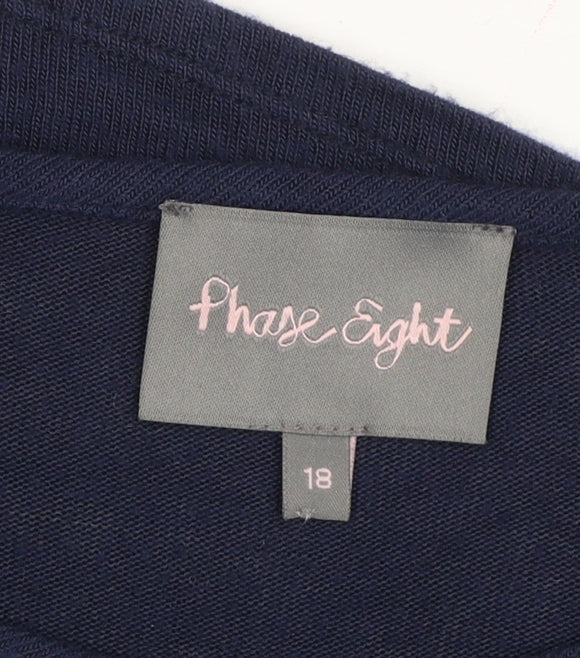 Phase Eight Women Blue Geometric Shift Dress Size 18 Long Sleeve