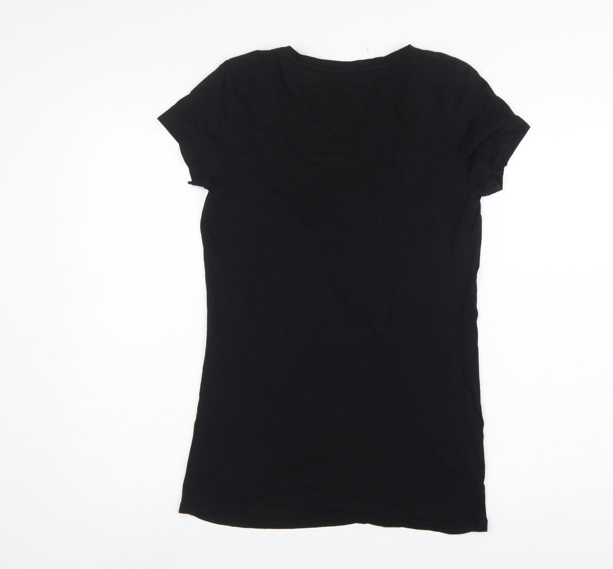Armani Exchange Women Black M Slim Sequin Eagle Scoop Neck T-Shirt
