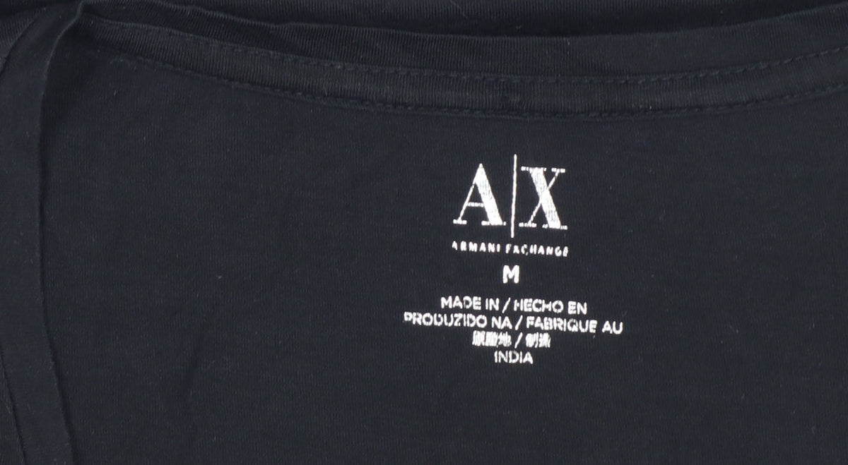 Armani Exchange Women Black M Slim Sequin Eagle Scoop Neck T-Shirt