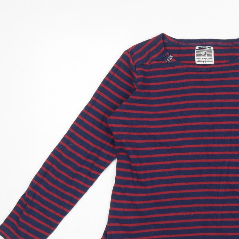 Voile Bleue Women Blue Red Striped XL Jersey Nautical Long Sleeve Top