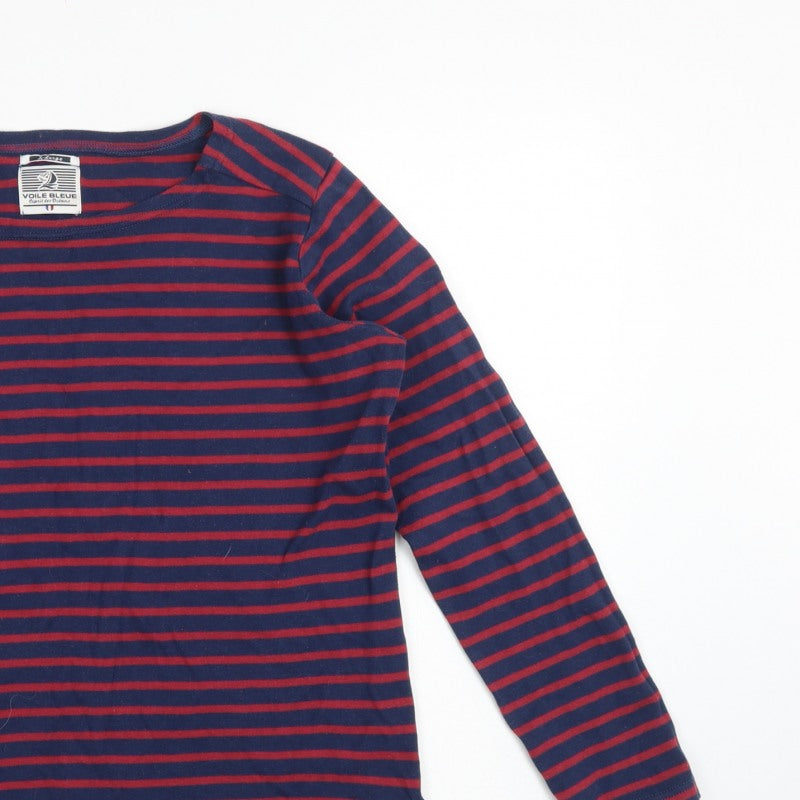 Voile Bleue Women Blue Red Striped XL Jersey Nautical Long Sleeve Top