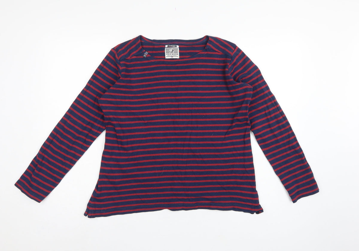 Voile Bleue Women Blue Red Striped XL Jersey Nautical Long Sleeve Top