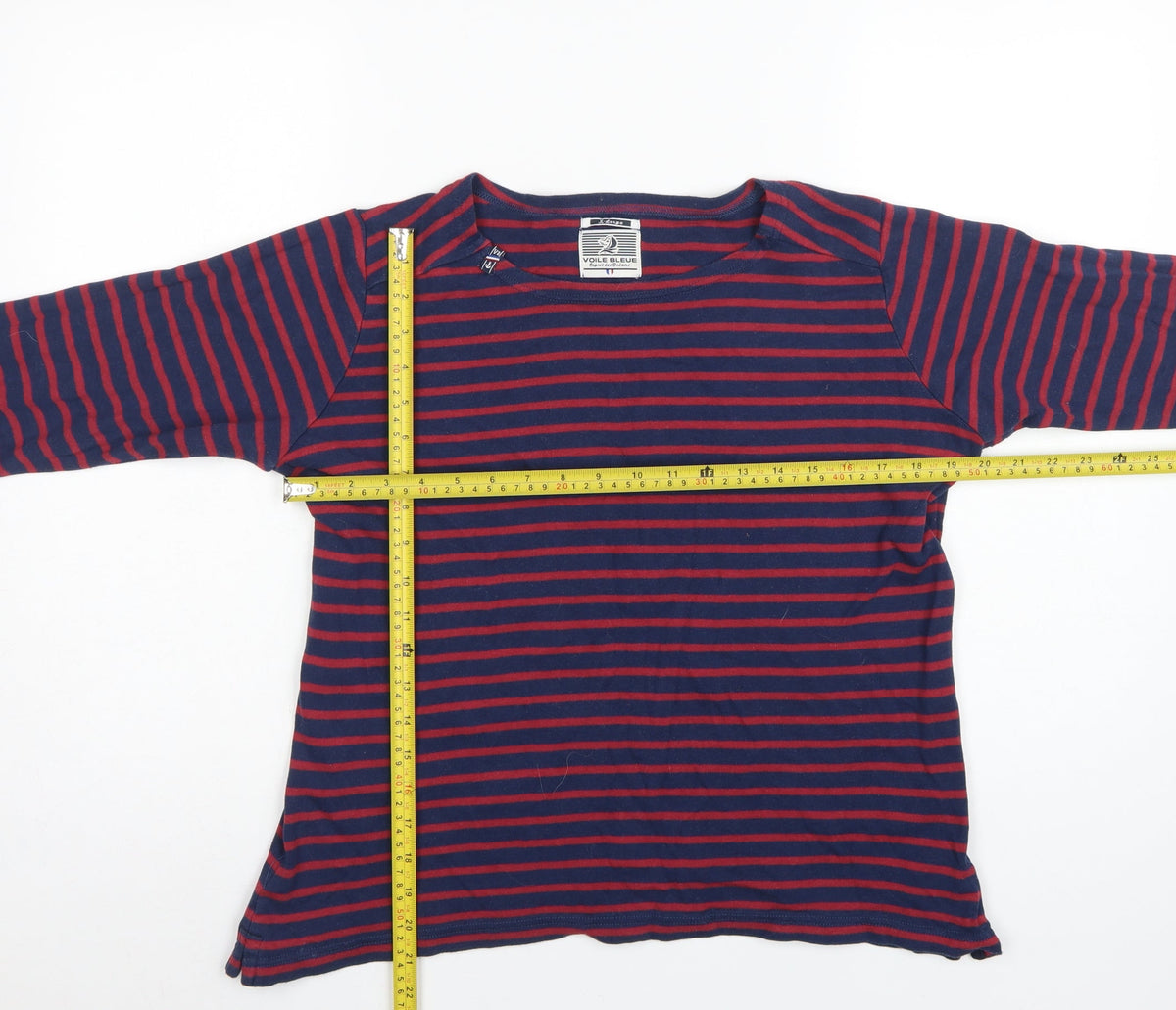 Voile Bleue Women Blue Red Striped XL Jersey Nautical Long Sleeve Top