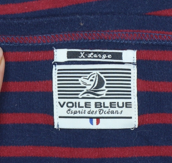 Voile Bleue Women Blue Red Striped XL Jersey Nautical Long Sleeve Top