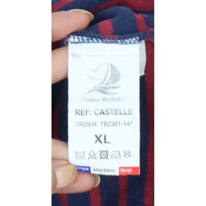 Voile Bleue Women Blue Red Striped XL Jersey Nautical Long Sleeve Top