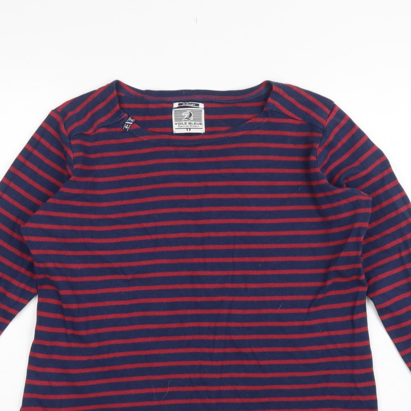 Voile Bleue Women Blue Red Striped XL Jersey Nautical Long Sleeve Top