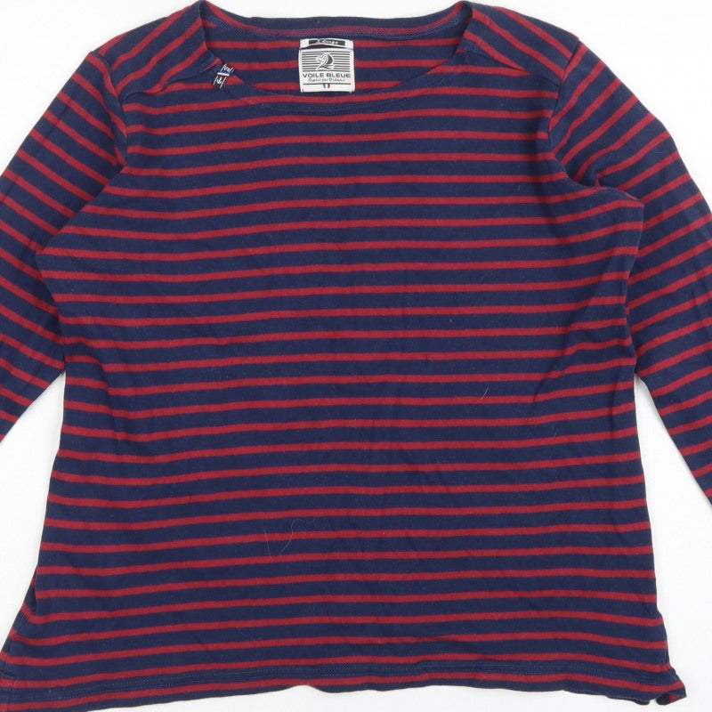 Voile Bleue Women Blue Red Striped XL Jersey Nautical Long Sleeve Top