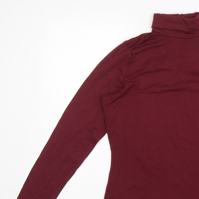 Lands' End Women's Red M Basic Roll Neck Long Sleeve Stretch Top