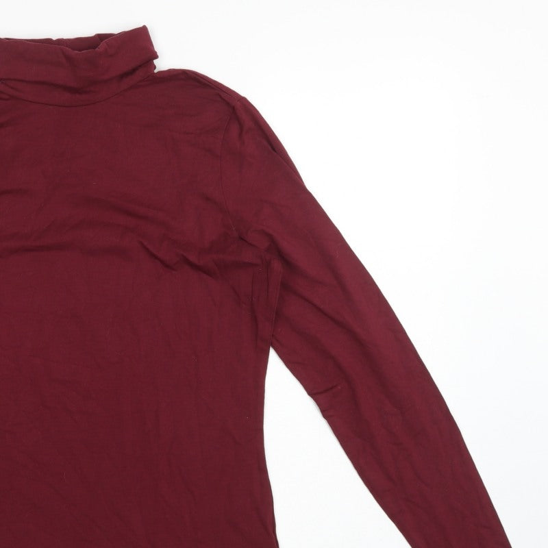 Lands' End Women's Red M Basic Roll Neck Long Sleeve Stretch Top