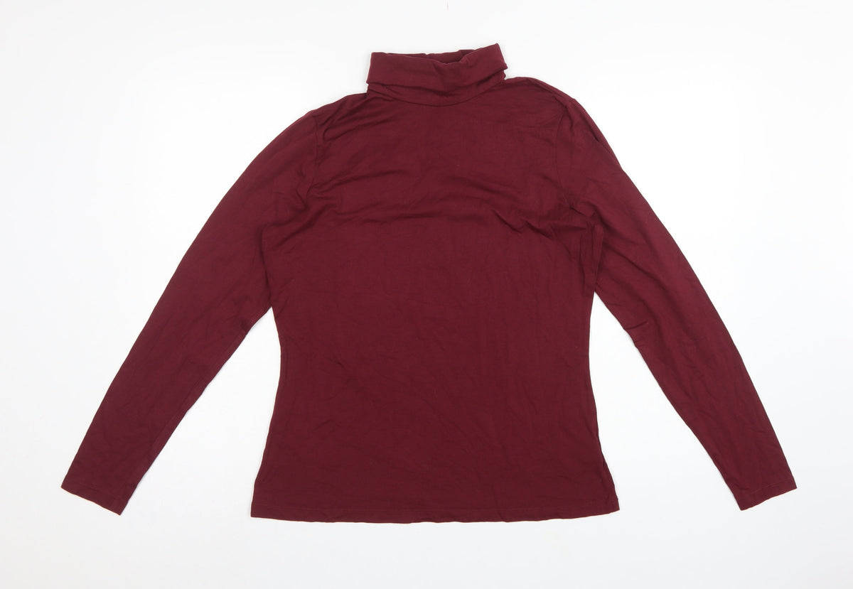 Lands' End Women's Red M Basic Roll Neck Long Sleeve Stretch Top