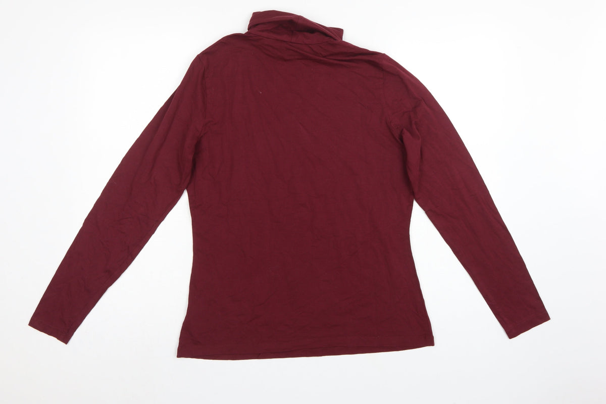 Lands' End Women's Red M Basic Roll Neck Long Sleeve Stretch Top
