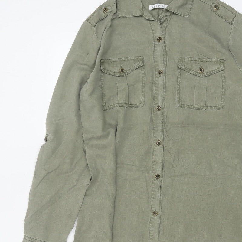 Kenneth Cole Reaction Women Green M Tencel Shirt Dress Pockets