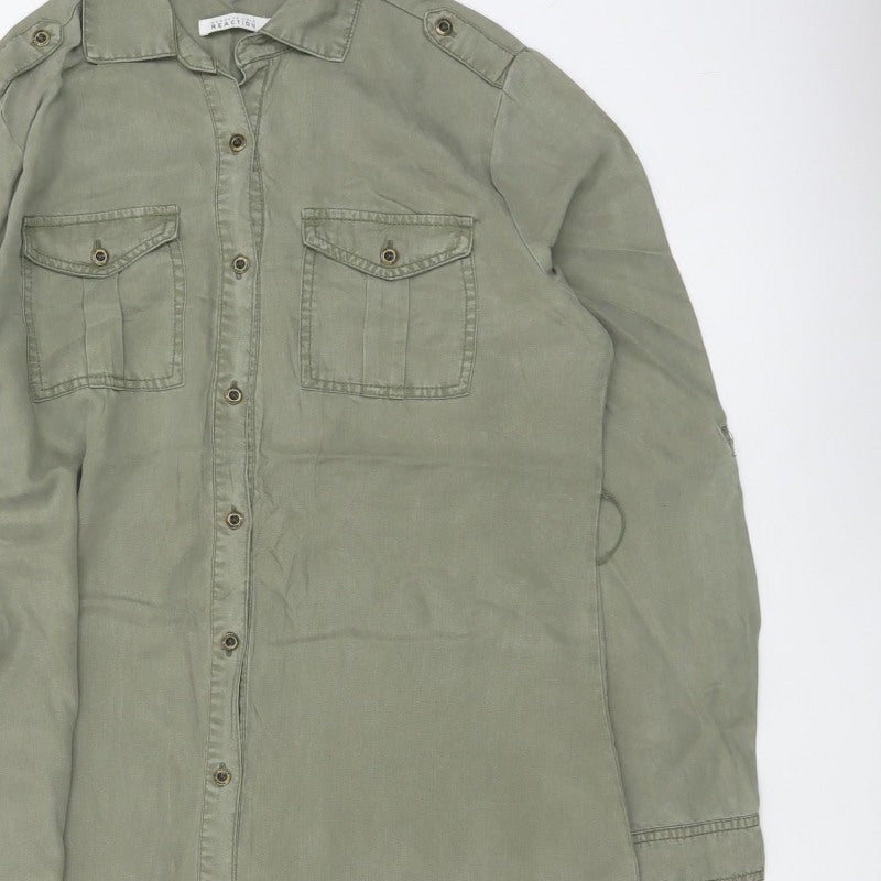 Kenneth Cole Reaction Women Green M Tencel Shirt Dress Pockets