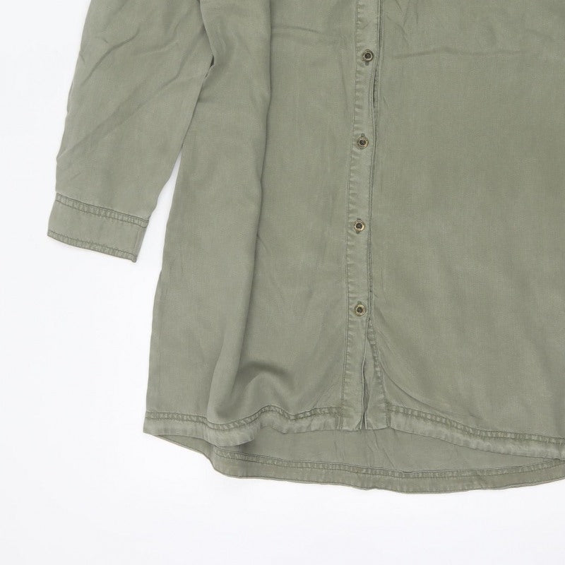 Kenneth Cole Reaction Women Green M Tencel Shirt Dress Pockets