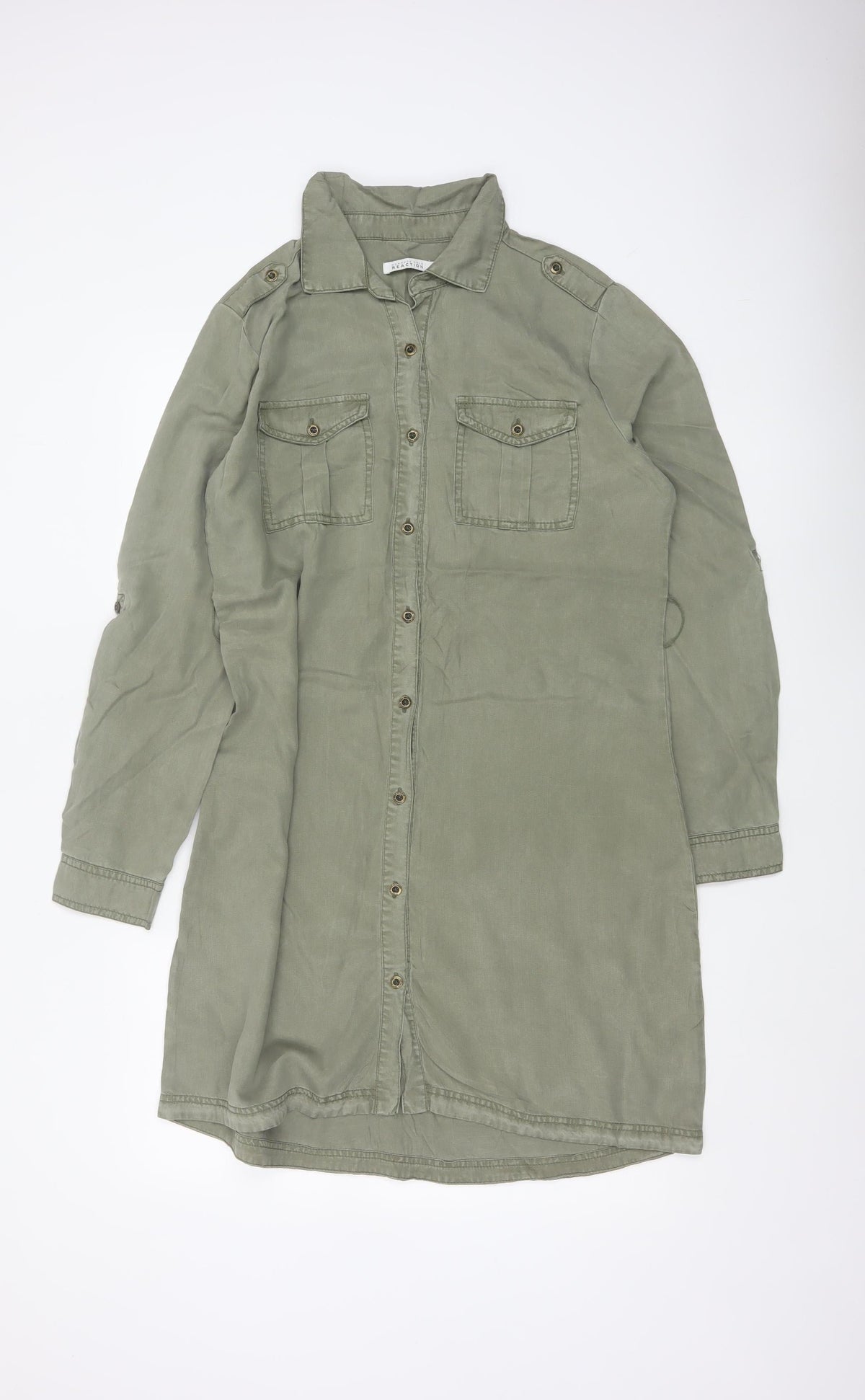 Kenneth Cole Reaction Women Green M Tencel Shirt Dress Pockets