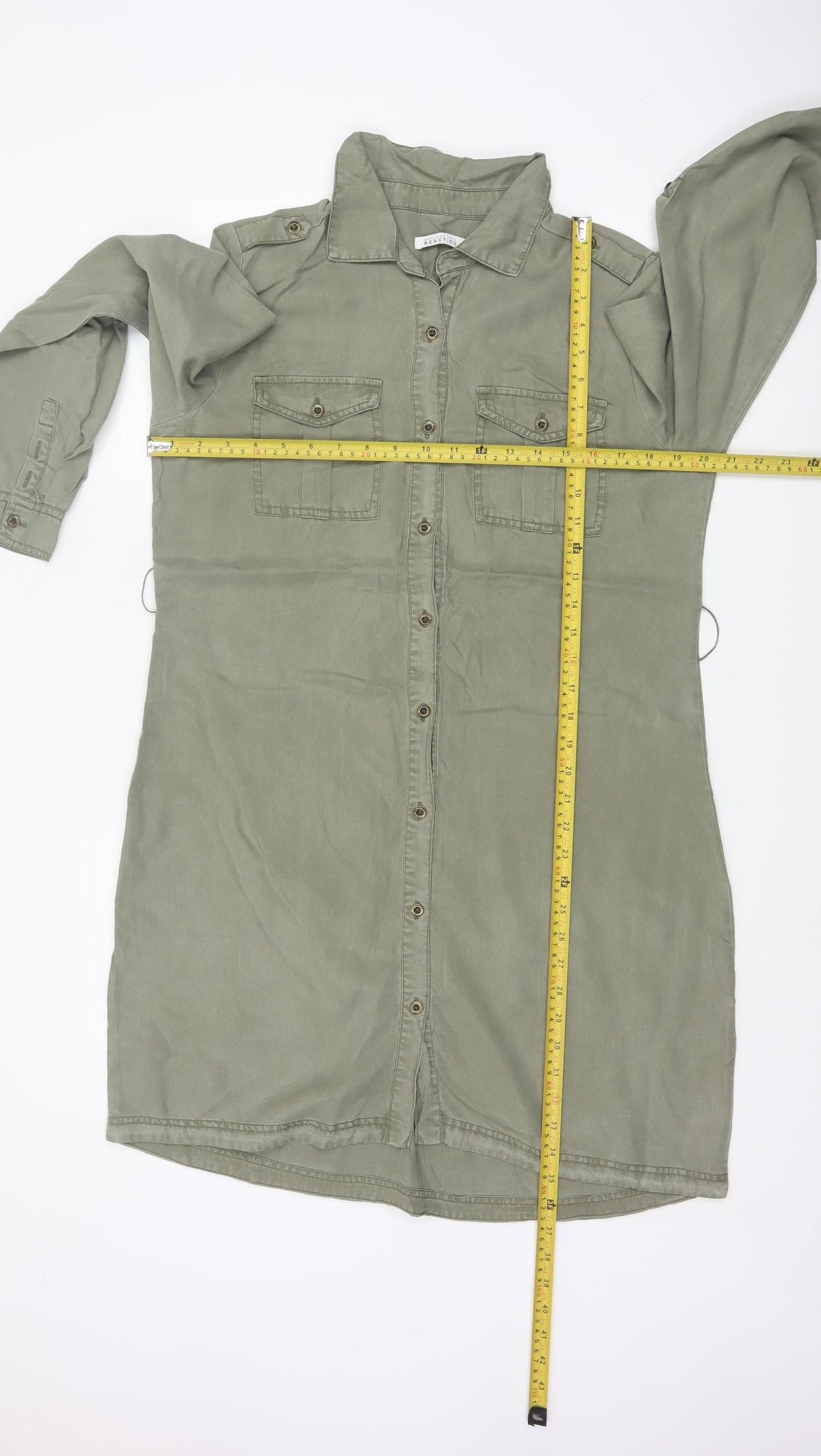 Kenneth Cole Reaction Women Green M Tencel Shirt Dress Pockets
