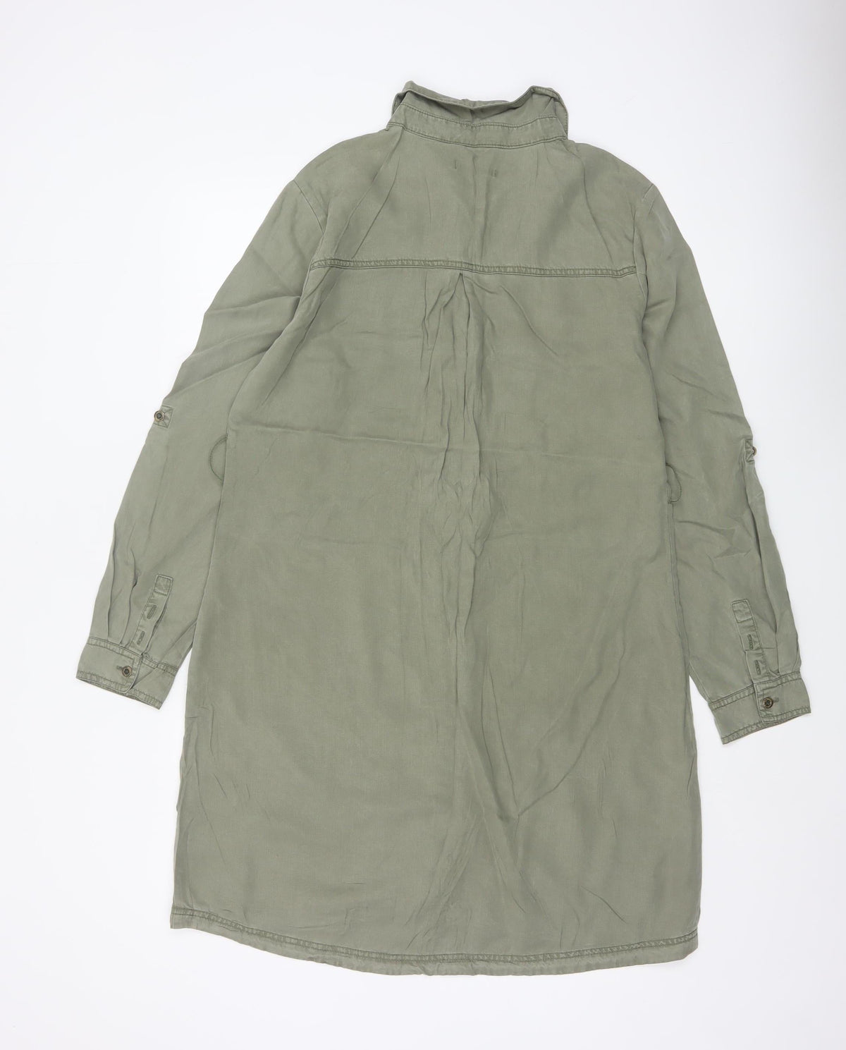 Kenneth Cole Reaction Women Green M Tencel Shirt Dress Pockets