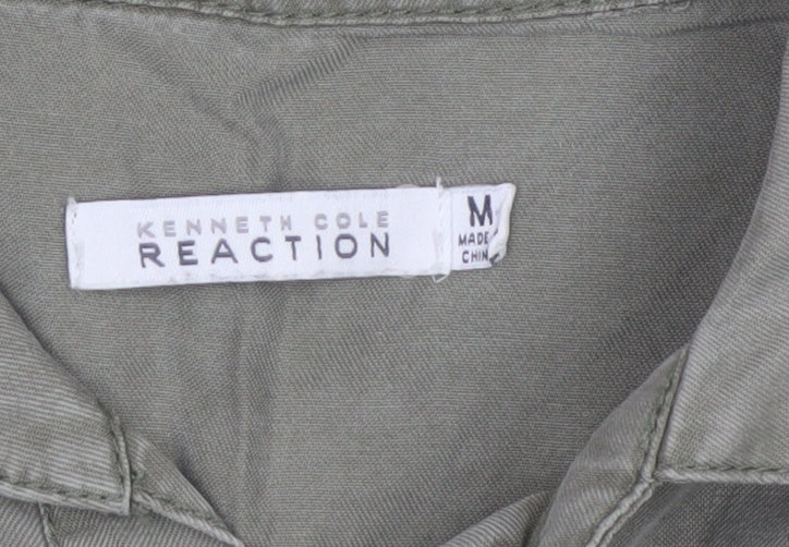 Kenneth Cole Reaction Women Green M Tencel Shirt Dress Pockets
