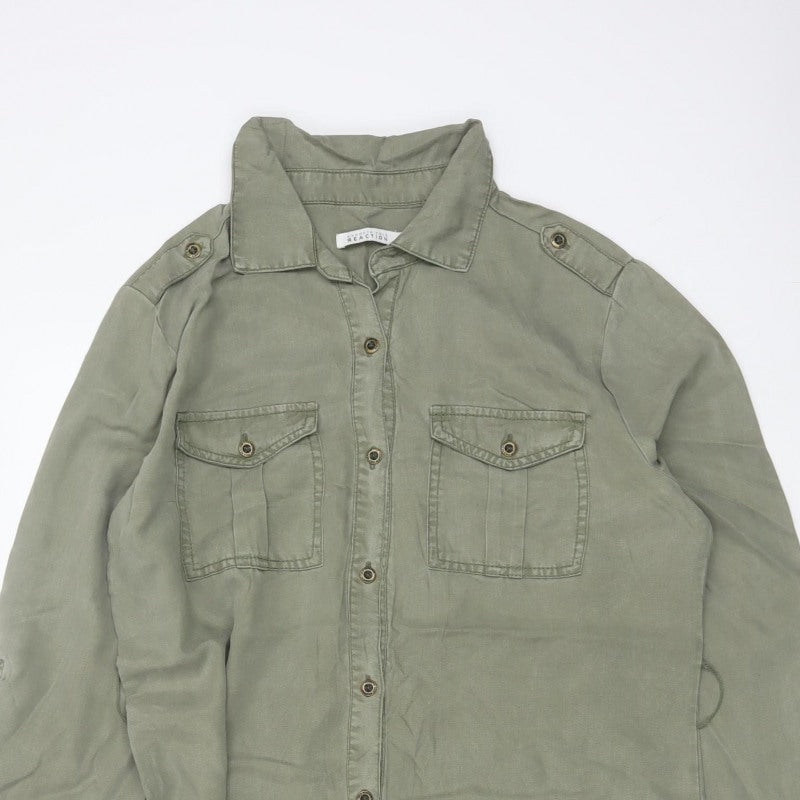 Kenneth Cole Reaction Women Green M Tencel Shirt Dress Pockets