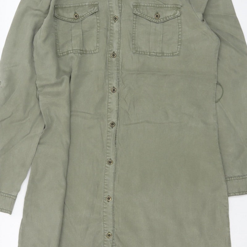 Kenneth Cole Reaction Women Green M Tencel Shirt Dress Pockets