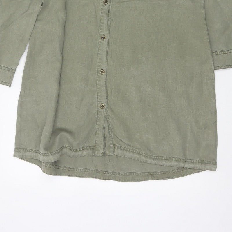 Kenneth Cole Reaction Women Green M Tencel Shirt Dress Pockets