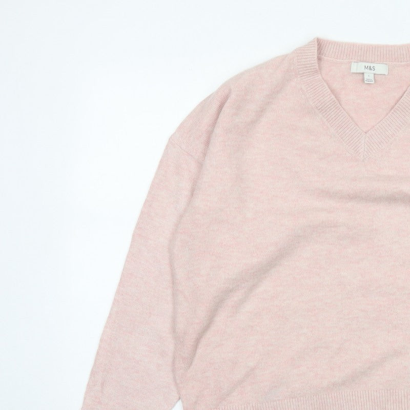 Marks and Spencer Women’s Pink L V-Neck Knit Pullover Jumper