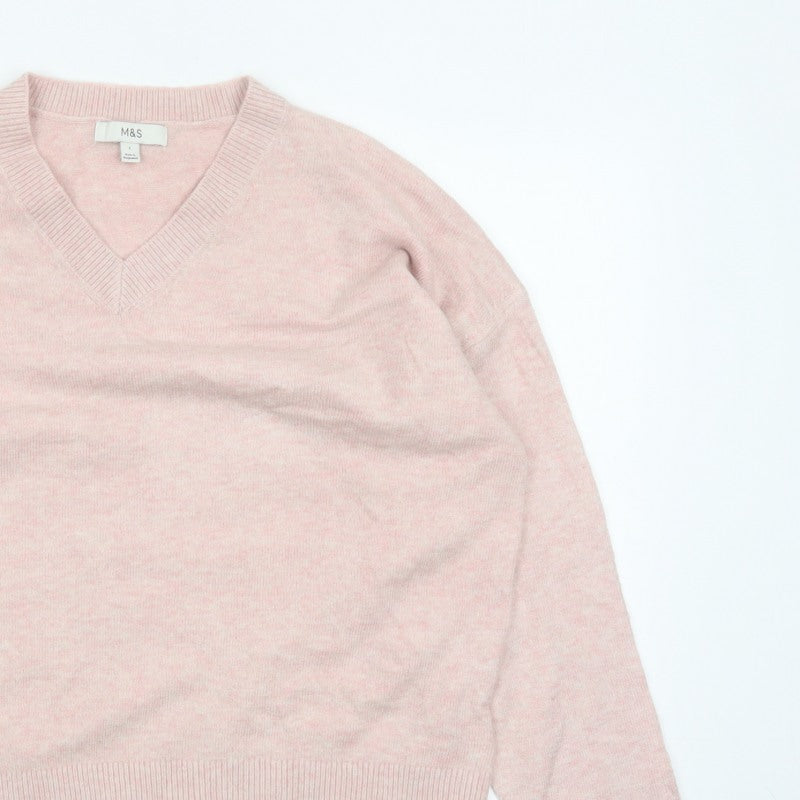 Marks and Spencer Women’s Pink L V-Neck Knit Pullover Jumper