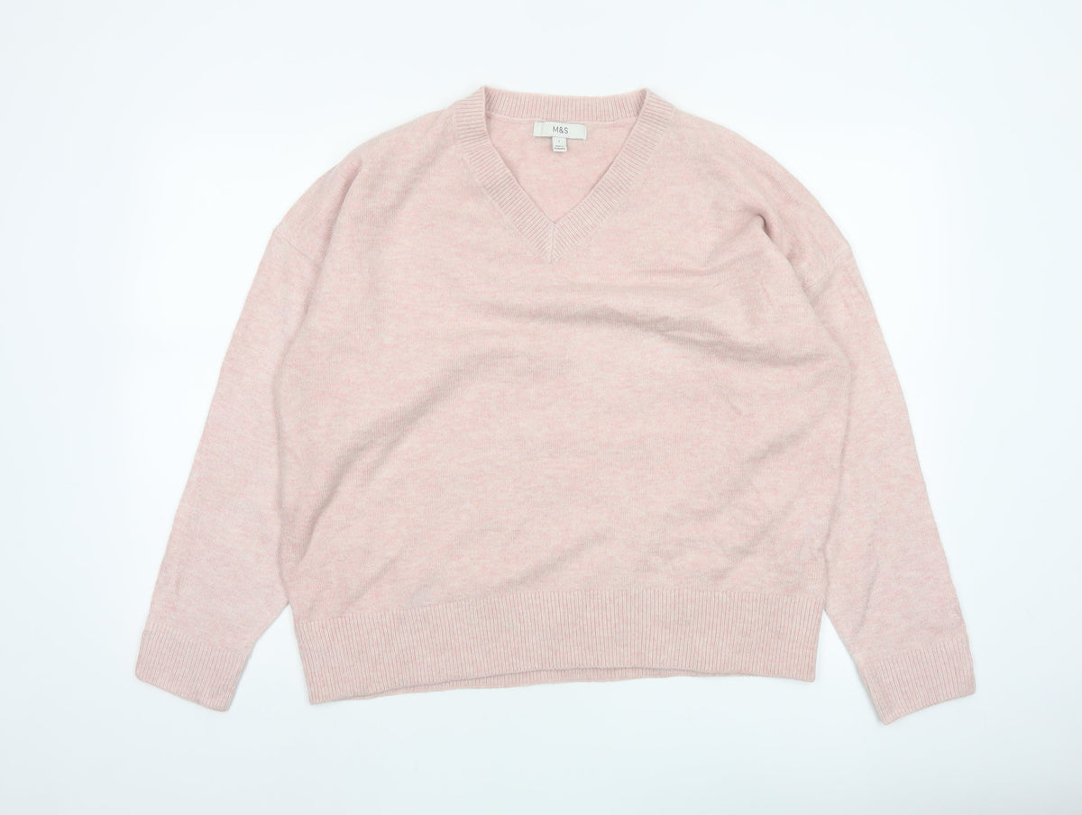 Marks and Spencer Women’s Pink L V-Neck Knit Pullover Jumper