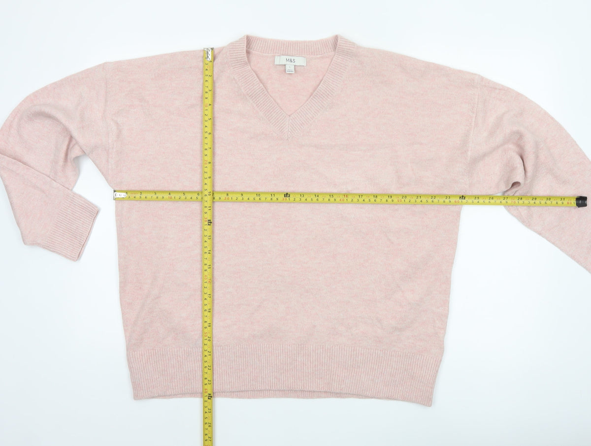Marks and Spencer Women’s Pink L V-Neck Knit Pullover Jumper