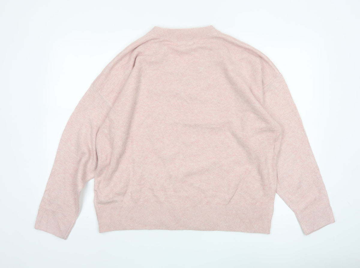Marks and Spencer Women’s Pink L V-Neck Knit Pullover Jumper