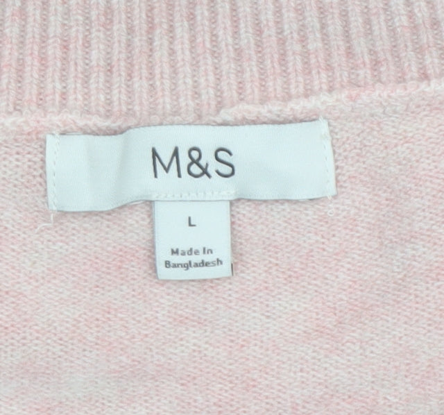 Marks and Spencer Women’s Pink L V-Neck Knit Pullover Jumper