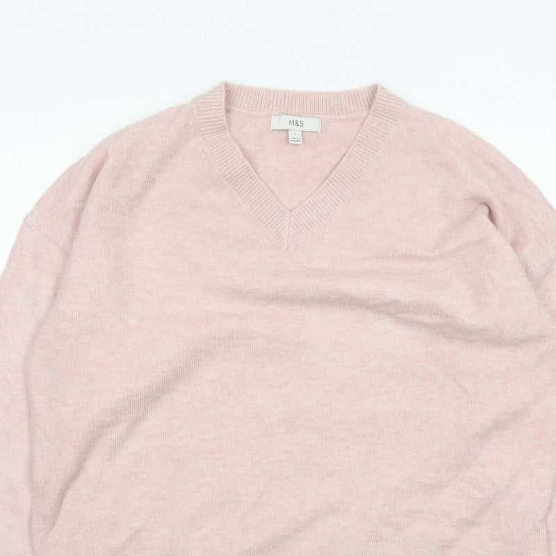 Marks and Spencer Women’s Pink L V-Neck Knit Pullover Jumper